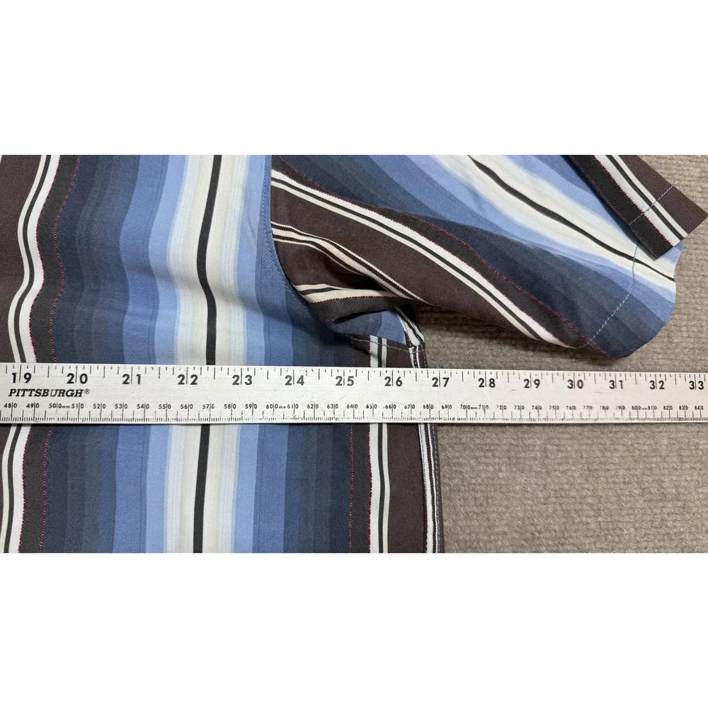 Tommy Bahama Shirt Mens‎ XL Blue Stripe Short Sleeve Silk Tencel Button Casual